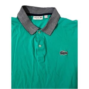 Lacoste Polo Shirt Mens XL Size 6 Green Regular Fit Gray Crocodile / Collar‎